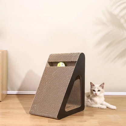 2-in-1 Cat Scratcher Toy with Spinning Balls – Triangle Cardboard Stress Relief