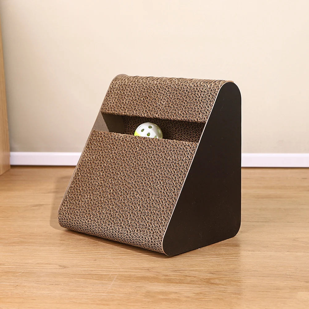 2-in-1 Cat Scratcher Toy with Spinning Balls – Triangle Cardboard Stress Relief