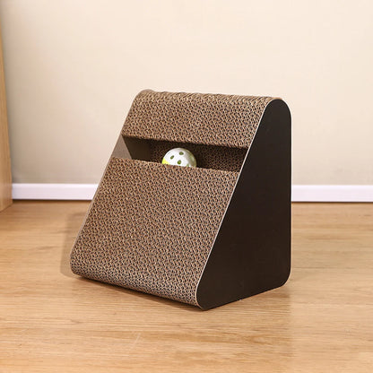 2-in-1 Cat Scratcher Toy with Spinning Balls – Triangle Cardboard Stress Relief