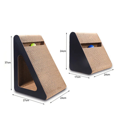 2-in-1 Cat Scratcher Toy with Spinning Balls – Triangle Cardboard Stress Relief