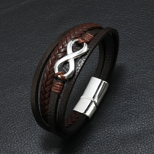 Men's Fashion Punk Leather Bracelet – Stainless Steel, Braided Rope, Multilayer Gift