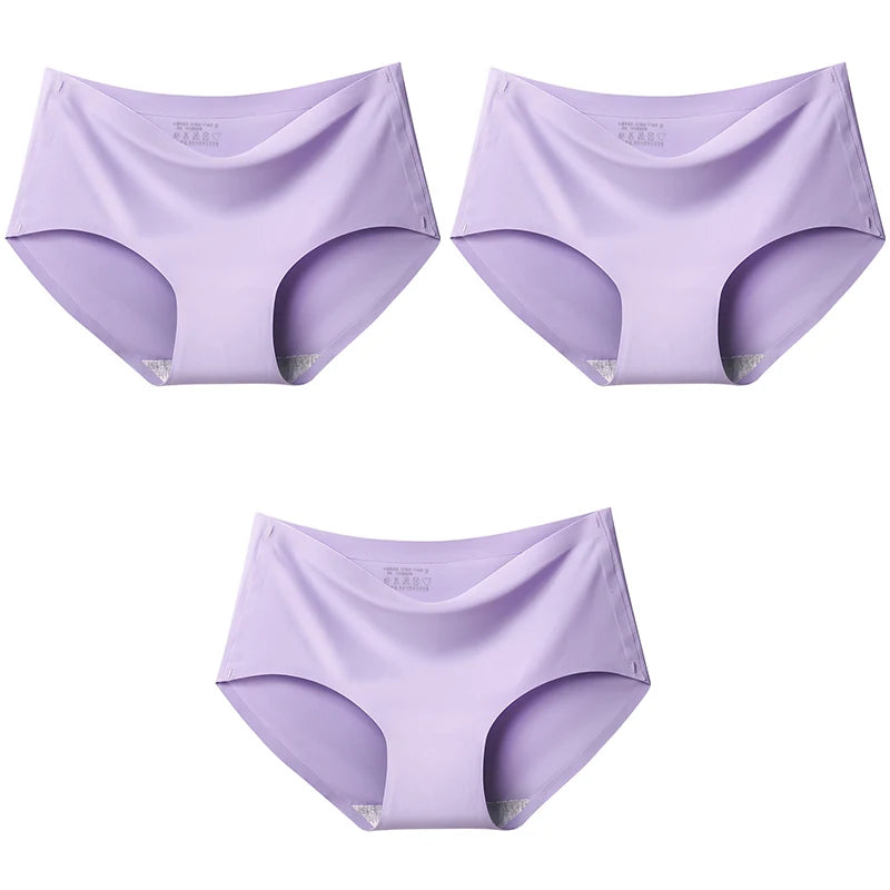 3-Pack XXL Seamless Women's Mid-Waist Breathable Underwear – Ice Silk Panties