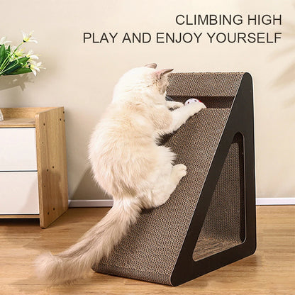 2-in-1 Cat Scratcher Toy with Spinning Balls – Triangle Cardboard Stress Relief