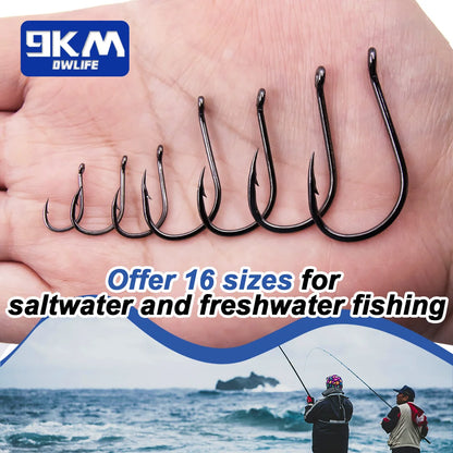 9KM Saltwater Carp Fishing Hooks – 50-200pcs, Strong Circle Hooks with Barbed Needle Point