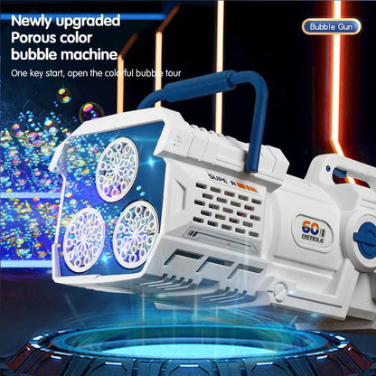 60 Holes Electric Bubble Gun LED Light Automatic Soap Machine for Kids & Parties
