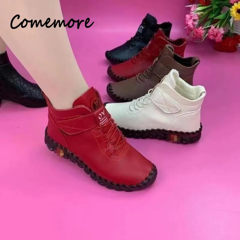 Ladies Furry Leather Boots Orthopedic Shoes Thick Fur Winter Snow Boots Boots