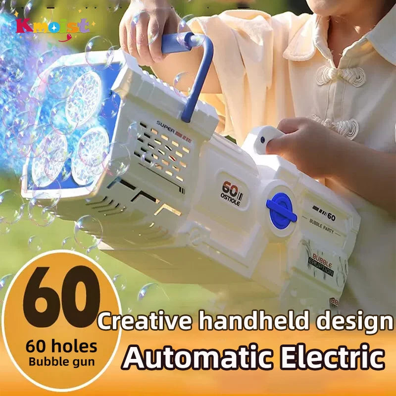 60 Holes Electric Bubble Gun LED Light Automatic Soap Machine for Kids & Parties