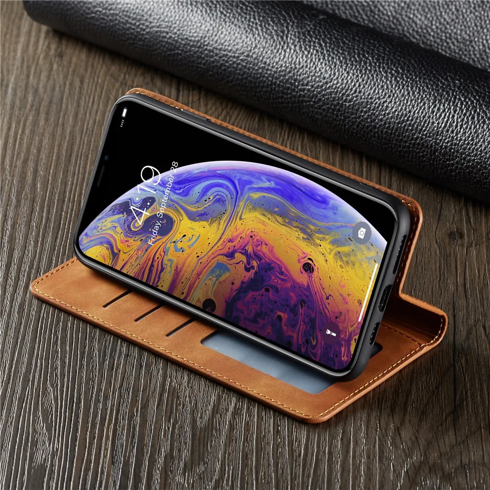 Thin Suede Leather Wallet Case for iPhone 11 12 13 14 15 Pro Max Mini XR XS 8 7 6s 6 Plus SE 2020 5S Flip Cover Strong Magnet