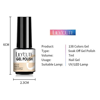 LILY CUTE 7ml Nail Gel Polish Semi Permanent Gel Varnish Base Top Coat UV LED Gel Varnish Soak Off Nail Art