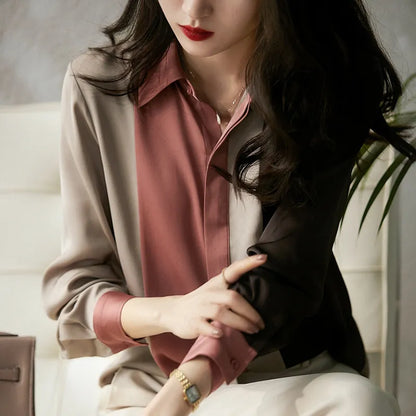 Long Sleeve Silk Women's Blouse Autumn New Polo Collar Button Loose Elegant Women's Shirt