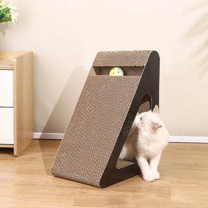 2-in-1 Cat Scratcher Toy with Spinning Balls – Triangle Cardboard Stress Relief