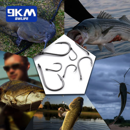 9KM Saltwater Carp Fishing Hooks – 50-200pcs, Strong Circle Hooks with Barbed Needle Point