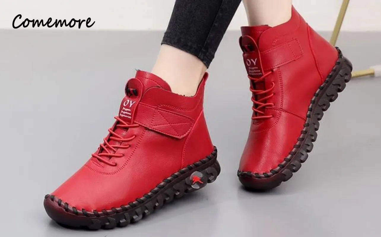 Ladies Furry Leather Boots Orthopedic Shoes Thick Fur Winter Snow Boots Boots