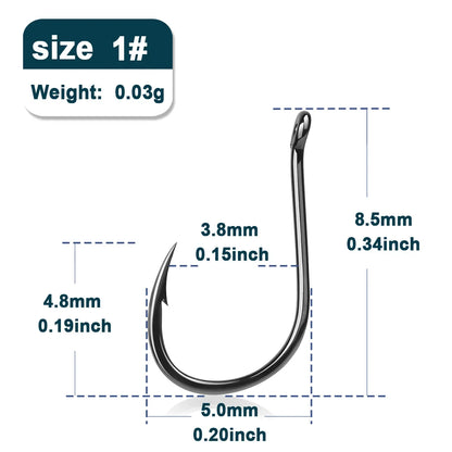 9KM Saltwater Carp Fishing Hooks – 50-200pcs, Strong Circle Hooks with Barbed Needle Point