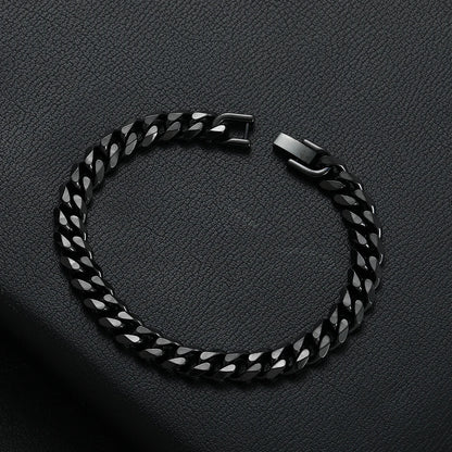 8MM Gold Black Cuban Link Bracelet for Men – Titanium Steel, Hip Hop Style